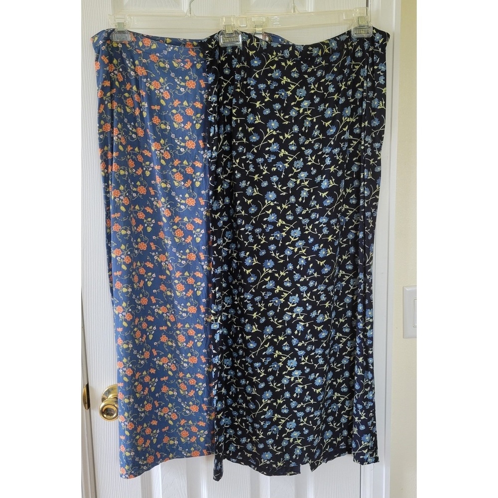 Christopher & Banks Skirts Floral Lot Of‎ 2 Black Blue Orange Midi Rayon Zip